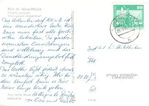 AK / Ansichtskarte Klink_Waren FDGB Ferienobjekt Erholungsheim Schloss Klink Klink Waren