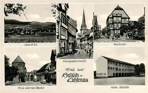 AK / Ansichtskarte Hessisch_Lichtenau Panorama Landgrafenstrasse Rathaus Obertor Neue Schule Hessisch Lichtenau