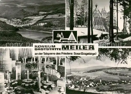 AK / Ansichtskarte Sosa_Erzgebirge Konsum Gaststaette Meiler Gastraum Panorama Sosa Erzgebirge
