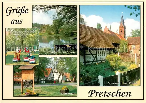 AK / Ansichtskarte Pretschen Spielplatz Pretschener Spree Dorfastrasse Kirche Pretschen