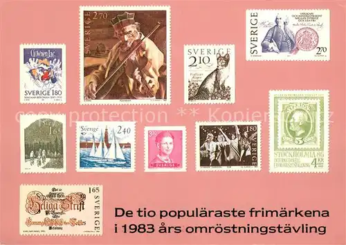 AK / Ansichtskarte Briefmarke_auf_Ak De tio populaeraste frimaerkena i 1983 ars omroestningstaevling Briefmarke_auf_Ak