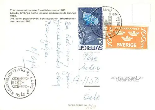 AK / Ansichtskarte Briefmarke_auf_Ak De tio populaeraste frimaerkena i 1983 ars omroestningstaevling Briefmarke_auf_Ak