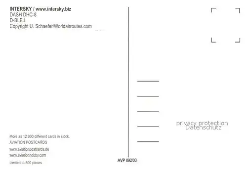 AK / Ansichtskarte Flugzeuge_Zivil B BLEJ InterSky 
