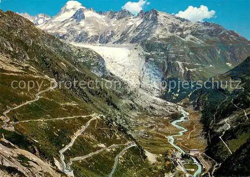 AK / Ansichtskarte Rhonegletscher_Glacier_du_Rhone_VS Gremsel und Furkastrasse und Gletscher 