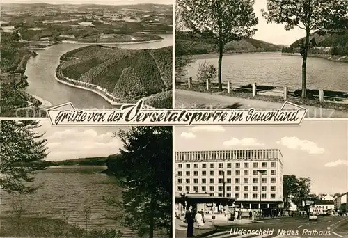 AK / Ansichtskarte Versetalsperre Fliegeraufnahme Versetalsperre Luedenscheid Rathaus Versetalsperre