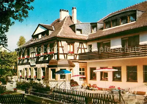 AK / Ansichtskarte Mespelbrunn Schlossgaststaette Cafe Pension Mespelbrunn