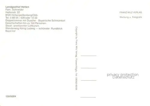 AK / Ansichtskarte Hohenpeissenberg Landgasthof Hetten Gastraeume Hohenpeissenberg