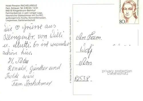 AK / Ansichtskarte Klingenbrunn Hotel Pension Rachelkreuz Park Panorama Klingenbrunn