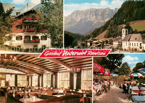 AK / Ansichtskarte Ramsau_Berchtesgaden Gasthof Cafe Unterwirt Gastraeume Terrasse Ramsau Berchtesgaden