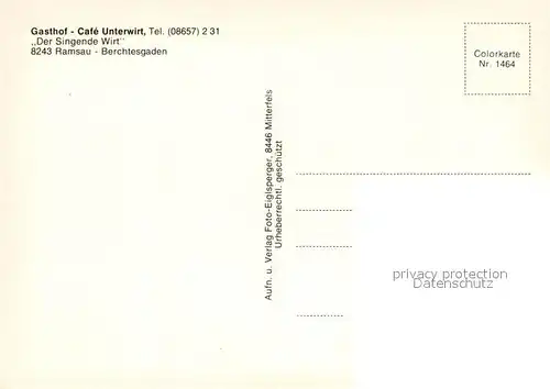 AK / Ansichtskarte Ramsau_Berchtesgaden Gasthof Cafe Unterwirt Gastraeume Terrasse Ramsau Berchtesgaden