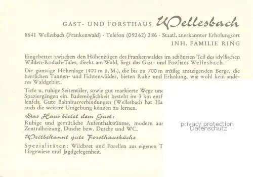 AK / Ansichtskarte Wellesbach_Oberfranken Gast und Forsthaus Wellesbach Wellesbach_Oberfranken