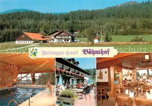 AK / Ansichtskarte Bodenmais Feriengut Hotel Boehmhof Hallenbad Terrasse Gastraum Bodenmais