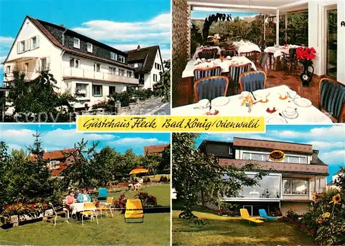 AK / Ansichtskarte Bad_Koenig_Odenwald Gaestehaus Fleck Gaststube Gartenterrasse Liegewiese Bad_Koenig_Odenwald