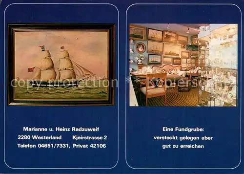 AK / Ansichtskarte Westerland_Sylt Antiquitaetenladen Radzuweit Gemaelde Verkaufsraum Westerland_Sylt