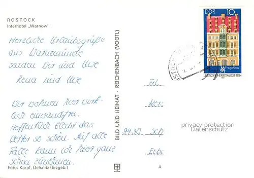 AK / Ansichtskarte Rostock Interhotel Warnow 