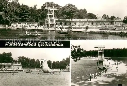 AK / Ansichtskarte Grossschoenau_Sachsen Waldstrandbad Sprungturm Bootsverleih Grossschoenau Sachsen