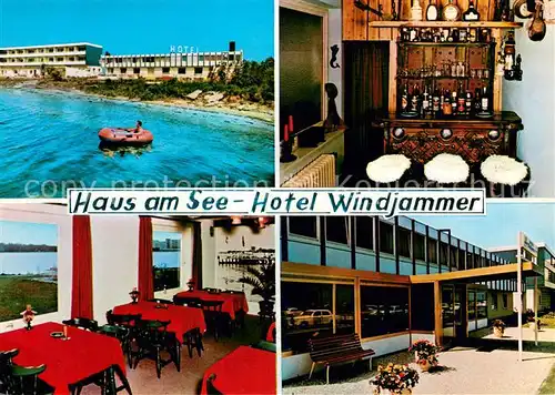 AK / Ansichtskarte Heiligenhafen_Ostseebad Haus am See Hotel Windjammer Bar Gaststube Strand Heiligenhafen_Ostseebad
