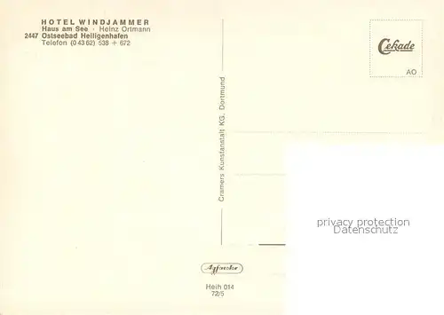 AK / Ansichtskarte Heiligenhafen_Ostseebad Haus am See Hotel Windjammer Bar Gaststube Strand Heiligenhafen_Ostseebad