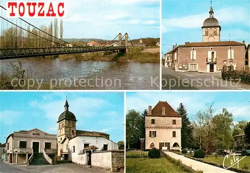 AK / Ansichtskarte Touzac_16_Charente Le Pont La rue principale La Mairie et lEglise La source Bleue Residence de lactrice Marguerite Moreno 