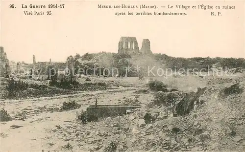 AK / Ansichtskarte Mesnil_51 sur Oger_Le_Marne Le Village et lEglise en ruines apres les terribles bombardements 