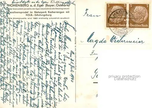 AK / Ansichtskarte Hohenberg_Eger Carolinensprudel im Naturpark Kocherrangen mit NSLB Schulungsburg Hohenberg Eger