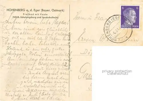 AK / Ansichtskarte Hohenberg_Eger NSLB Schulungsburg und Landschulheim Freibad mit Veste Hohenberg Eger