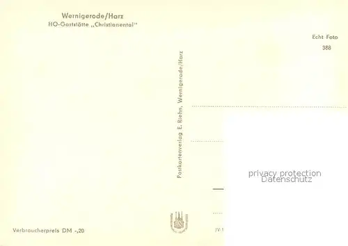 AK / Ansichtskarte Wernigerode_Harz HO Gaststaette Christianental Wernigerode Harz