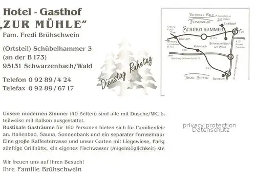 AK / Ansichtskarte Schwarzenbach_Wald Gasthof Pension Zur Muehle Zimmer Hallenbad Gartenterrasse Schwarzenbach Wald