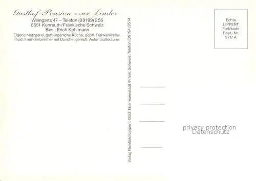 AK / Ansichtskarte Kunreuth_Oberfranken Gasthof Pension zur Linde Freiterrasse Panorama Kunreuth Oberfranken