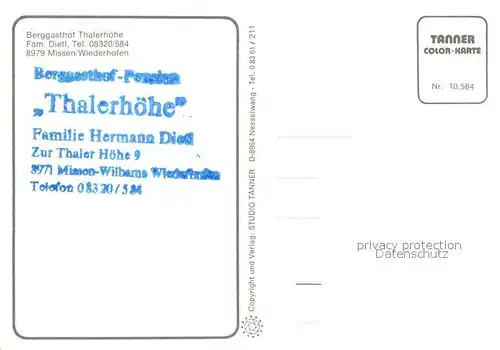 AK / Ansichtskarte Wiederhofen_Allgaeu Berggasthof Thalerhoehe Gastraeume Zimmer Panorama Wiederhofen Allgaeu