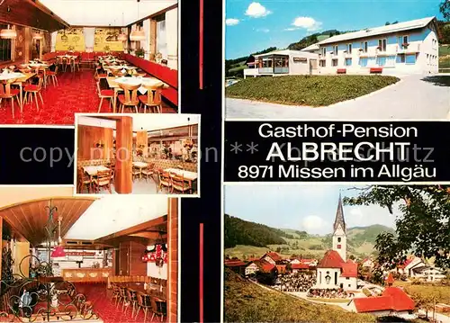 AK / Ansichtskarte Missen_Oberallgaeu Gasthof Pension Albrecht Gastraeume Kirche Missen Oberallgaeu