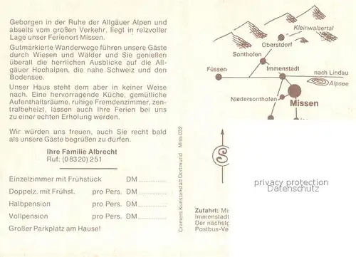 AK / Ansichtskarte Missen_Oberallgaeu Gasthof Pension Albrecht Gastraeume Kirche Missen Oberallgaeu