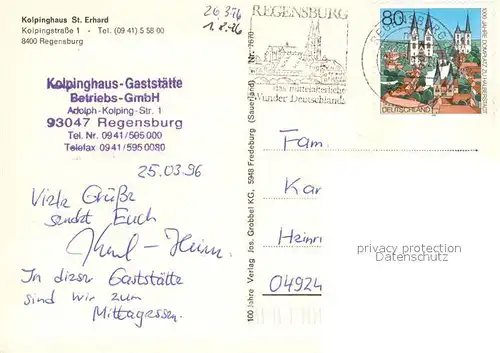 AK / Ansichtskarte Regensburg Kolpinghaus St Erhard Gastraeume Festsaal Regensburg