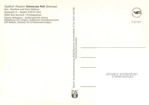 AK / Ansichtskarte Bad_Berneck Gasthof Pension Schwarzes Ross Roessl Stube Rezeption Bad_Berneck