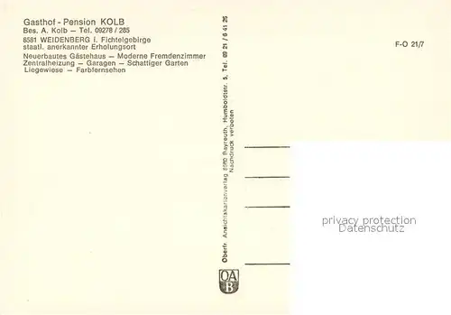 AK / Ansichtskarte Weidenberg Gasthof Pension Kolb Panorama Gastraum Weidenberg