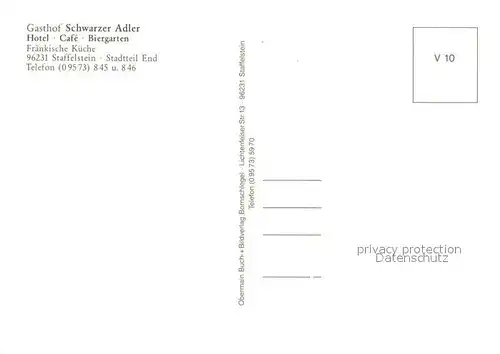 AK / Ansichtskarte Staffelstein Gasthof Schwarzer Adler Gastraeume Biergarten Staffelstein
