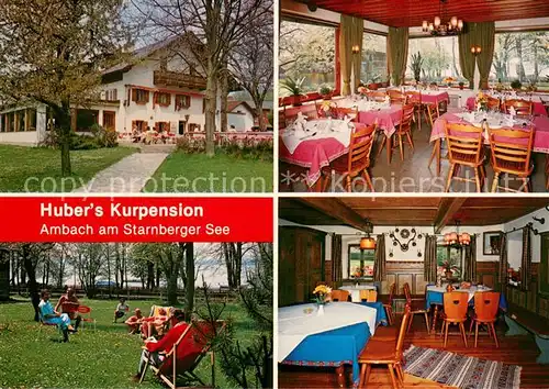 AK / Ansichtskarte Ambach_Starnbergersee Hubers Kurpension Gastraeume Liegewiese Ambach_Starnbergersee