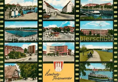 AK / Ansichtskarte Finkenwerder_Finkwarder Fischereihafen Freibad Norderdeich Osterfelddeich Ostfrieslandstr Markt Post Aueinsel Seemannschule Gorck Fock Park Landungsbruecke 