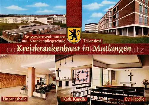 AK / Ansichtskarte Mutlangen Kreiskrankenhaus Schwesternwohnungen Teilansicht Eingangshalle Kath Kapelle Ev Kapelle Mutlangen