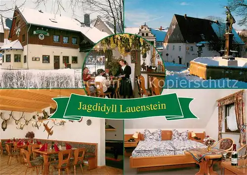 AK / Ansichtskarte Lauenstein_Erzgebirge Cafe Restaurant Jagdidyll Gastraeume Brunnen Zimmer Lauenstein_Erzgebirge