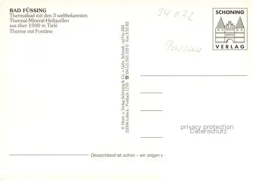 AK / Ansichtskarte Bad_Fuessing Thermalbad mit Fontaene Bad_Fuessing
