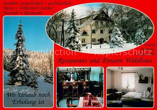 AK / Ansichtskarte Carlsfeld_Erzgebirge Restaurant Pension Waldhaus Bar Zimmer Winteridyll Carlsfeld Erzgebirge