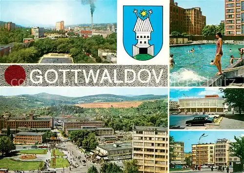 AK / Ansichtskarte Gottwaldov_Tschechien Celkovy pohled Koupaliste namesti Prace Divadlo pracujicich Revolucni trida Gottwaldov Tschechien