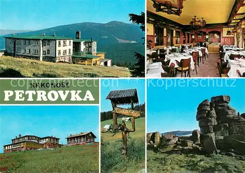 AK / Ansichtskarte Krkonose_CZ Zotavovna ROH Petrova bouda v pozadi Maly Sisek Jidelna Ceske kameny 