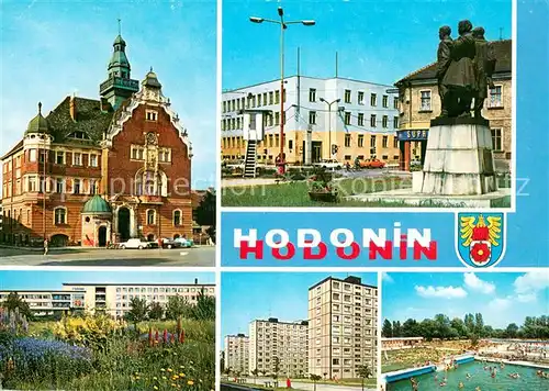 AK / Ansichtskarte Hodonin_Goeding_CZ Radnice Budova ONV Nemocnice Nove sidliste Koupaliste 
