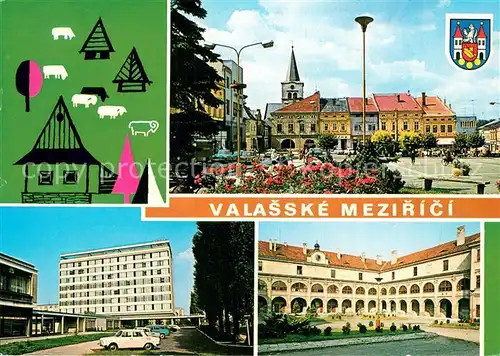 AK / Ansichtskarte Valasske_Mezirici_CZ Mesto vzniklo sloucenim obci Mezirici a Krasno Domy prevazne Zamek Hotel Apollo 