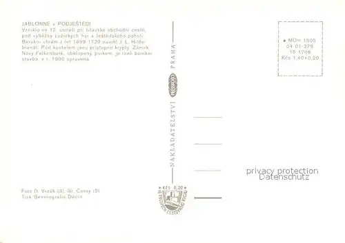 AK / Ansichtskarte Jablonne_Podjestedi_Gabel Barokni chram Pod kostelem jsou pristupne krypty Zamek Novy Falkenburk Jablonne_Podjestedi_Gabel