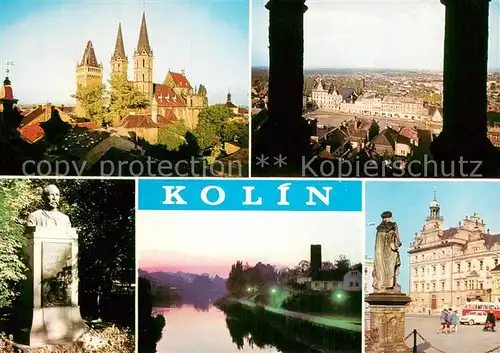 AK / Ansichtskarte Kolin_Koeln_Elbe_CZ Chram sv Bartolomeje Celkovy pohled Pomnik Frantiska Kmocha Podvecer u Labe Radnice 