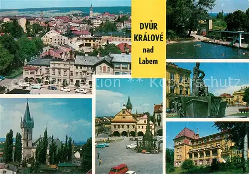 AK / Ansichtskarte Dvur_Kralove_nad_Labem_CZ Celkovy pohled Kostel Namesti Kl Gottwalda Koupaliste Namesti odboje Detska ozdravovna Kralovstvi III 