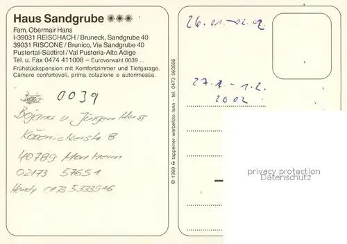 AK / Ansichtskarte Reischach_Bruneck Haus Sandgrube Reischach Bruneck